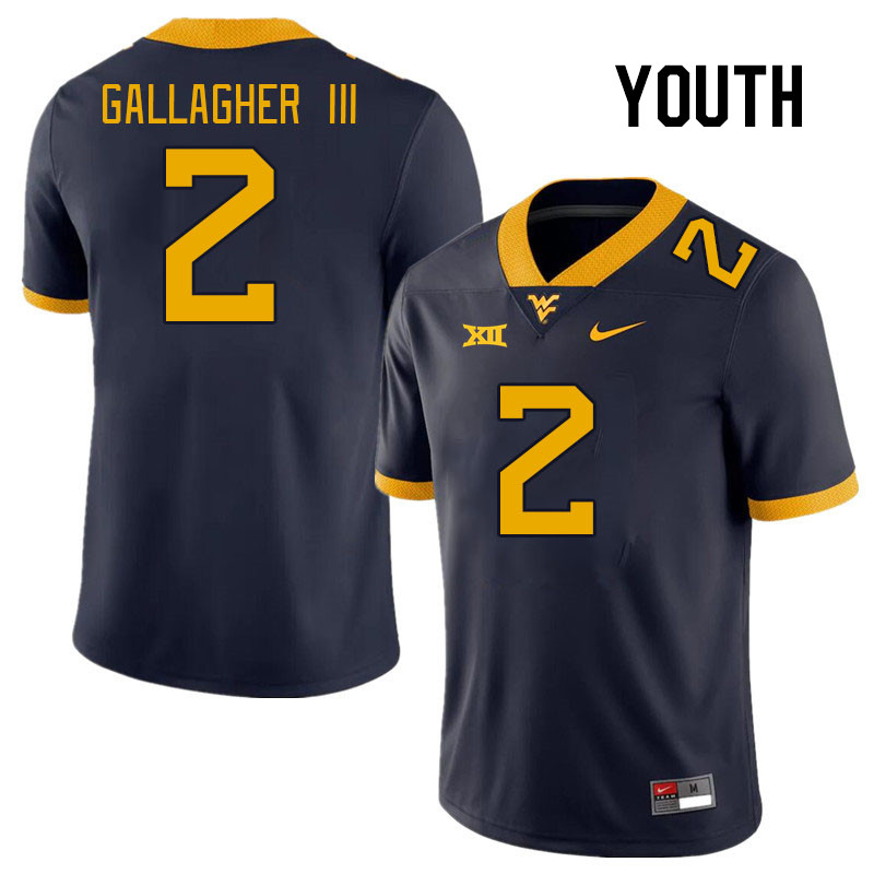 Youth #2 Rodney Gallagher III West Virginia Mountaineers College Football Jerseys Stitched Sale-Navy - Click Image to Close